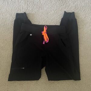 Special edition Figs - black joggers with pink/orange ties size XS